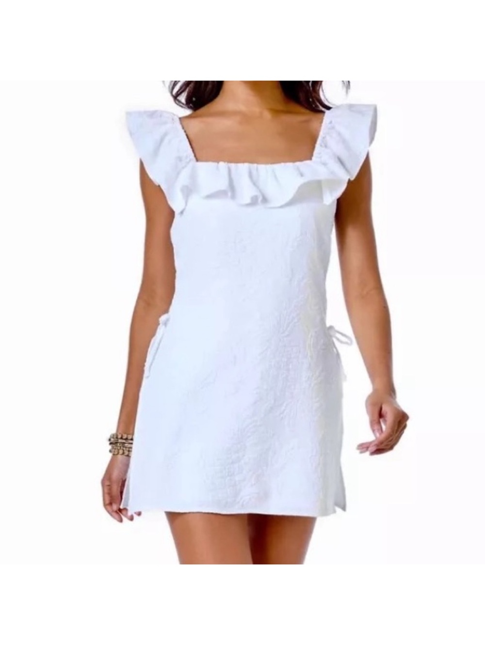 Lilly Pulitzer White Ruffle Square-Neck Sleeveless Mini Dress